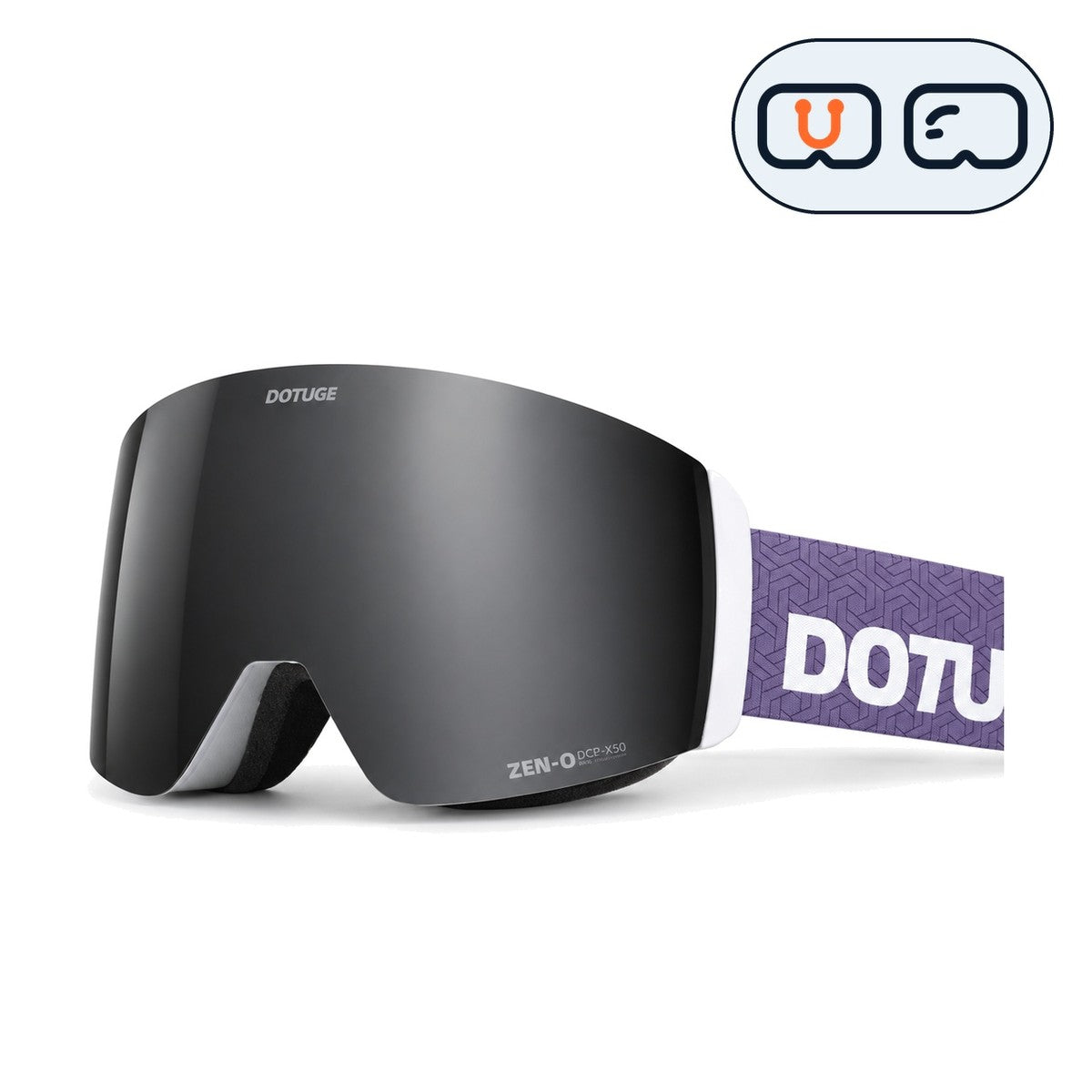 Alpine 1 | Snow Goggles | Cylindrical Lens, UV400 Protection | Skiing and Snowboarding-Black Lens / White Frame / Purple Strap-Snowgest
