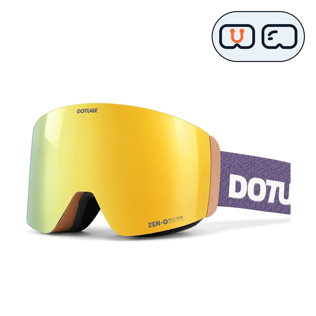 Alpine 1 | Snow Goggles | Cylindrical Lens, UV400 Protection | Skiing and Snowboarding-Gold Lens / Brown Frame / Purple Strap-Snowgest
