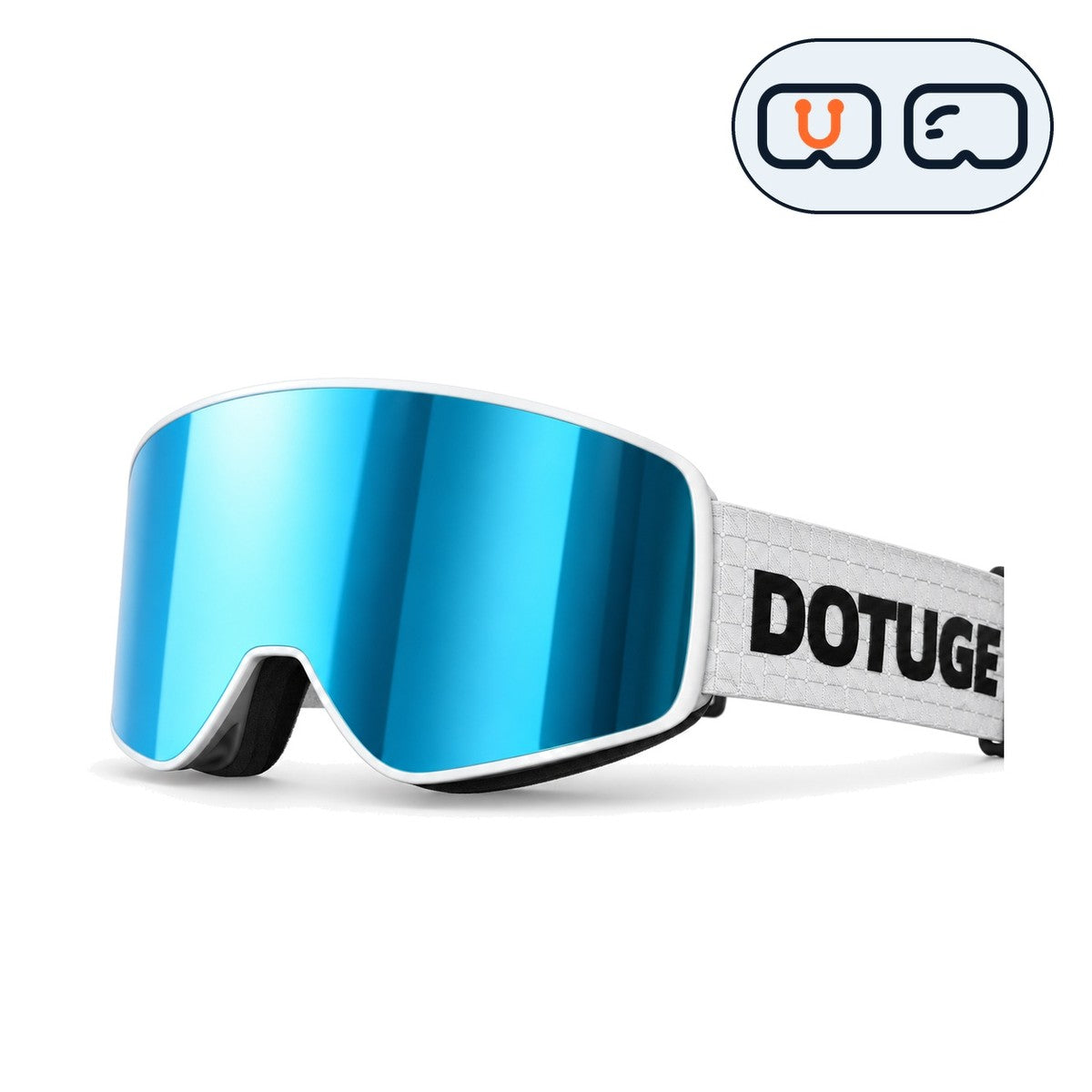 Alpine 1 | Snow Goggles | Cylindrical Lens, UV400 Protection | Skiing and Snowboarding-Ice Blue Lens / White Frame / White Strap-Snowgest