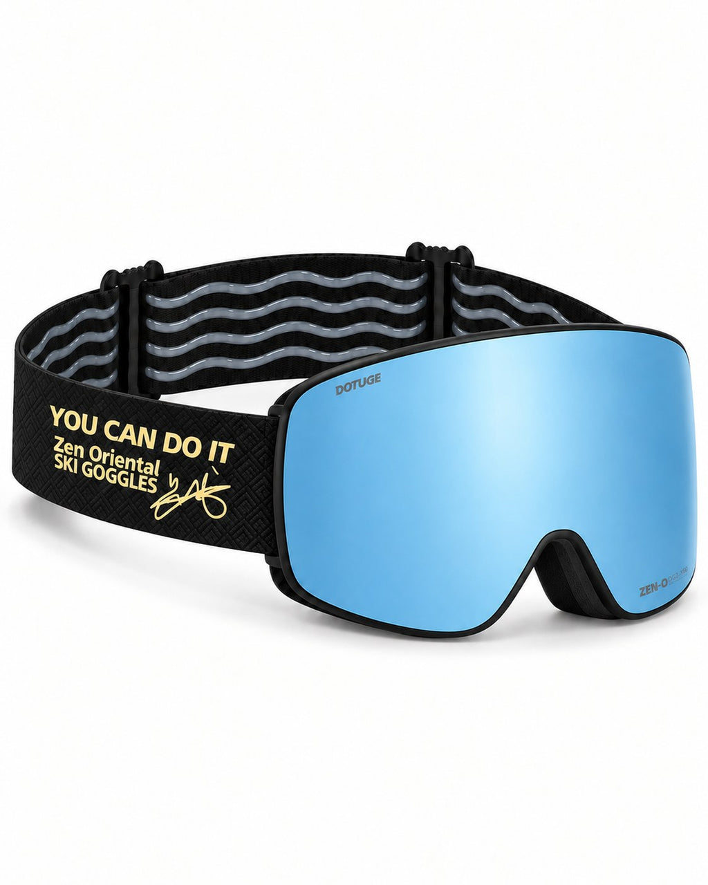 Alpine 1 | Snow Goggles | Cylindrical Lens, UV400 Protection | Skiing and Snowboarding-Blue Lens / Black Frame / Black Strap – opposite side view, studio – Snowgest