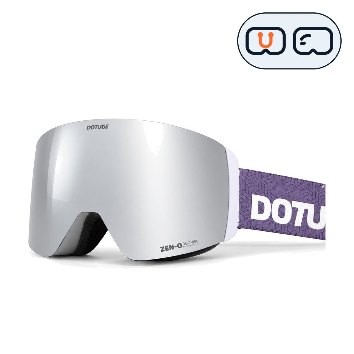 Alpine 1 | Snow Goggles | Cylindrical Lens, UV400 Protection | Skiing and Snowboarding-Silver Lens / White Frame / Purple Strap-Snowgest
