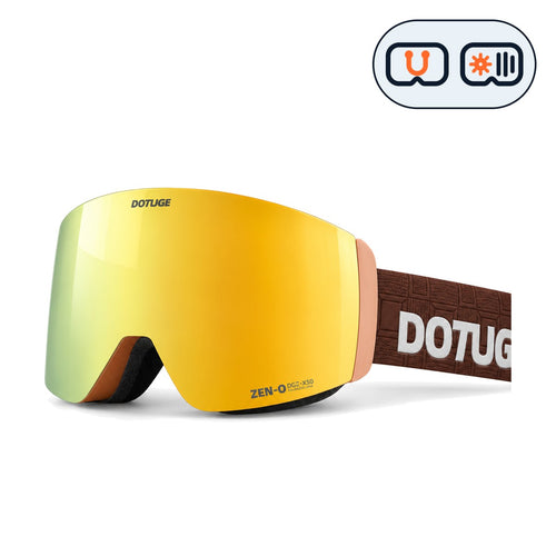Alpine 2 | Snow Goggles | Photochromic Cylindrical Lens, UV400 Protection | Skiing and Snowboarding-Gold Lens / Brown Frame / Brown Strap-Snowgest