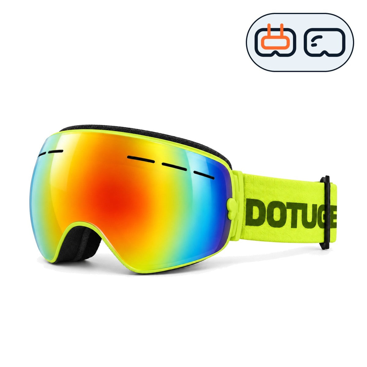 Bumble | Kids Snow Goggles | Spherical Lens, UV400 Protection | Skiing and Snowboarding-Rainbow Lens / Neon Green Frame / Neon Green Strap-Snowgest