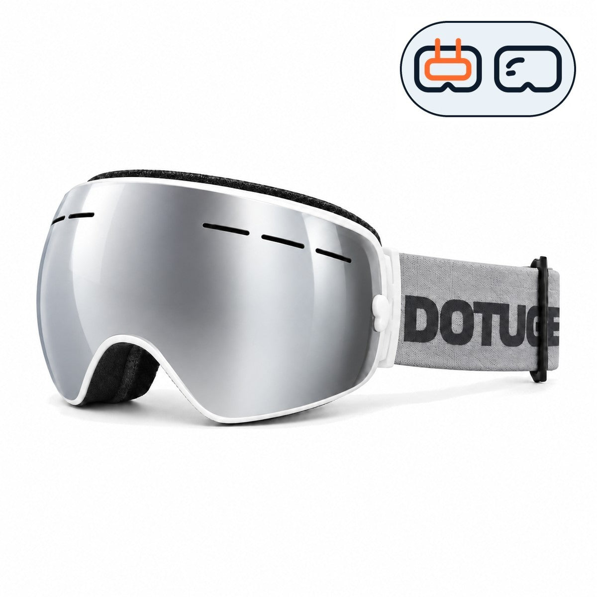 Bumble | Kids Snow Goggles | Spherical Lens, UV400 Protection | Skiing and Snowboarding-Silver Lens / White Frame / Gray Strap-Snowgest