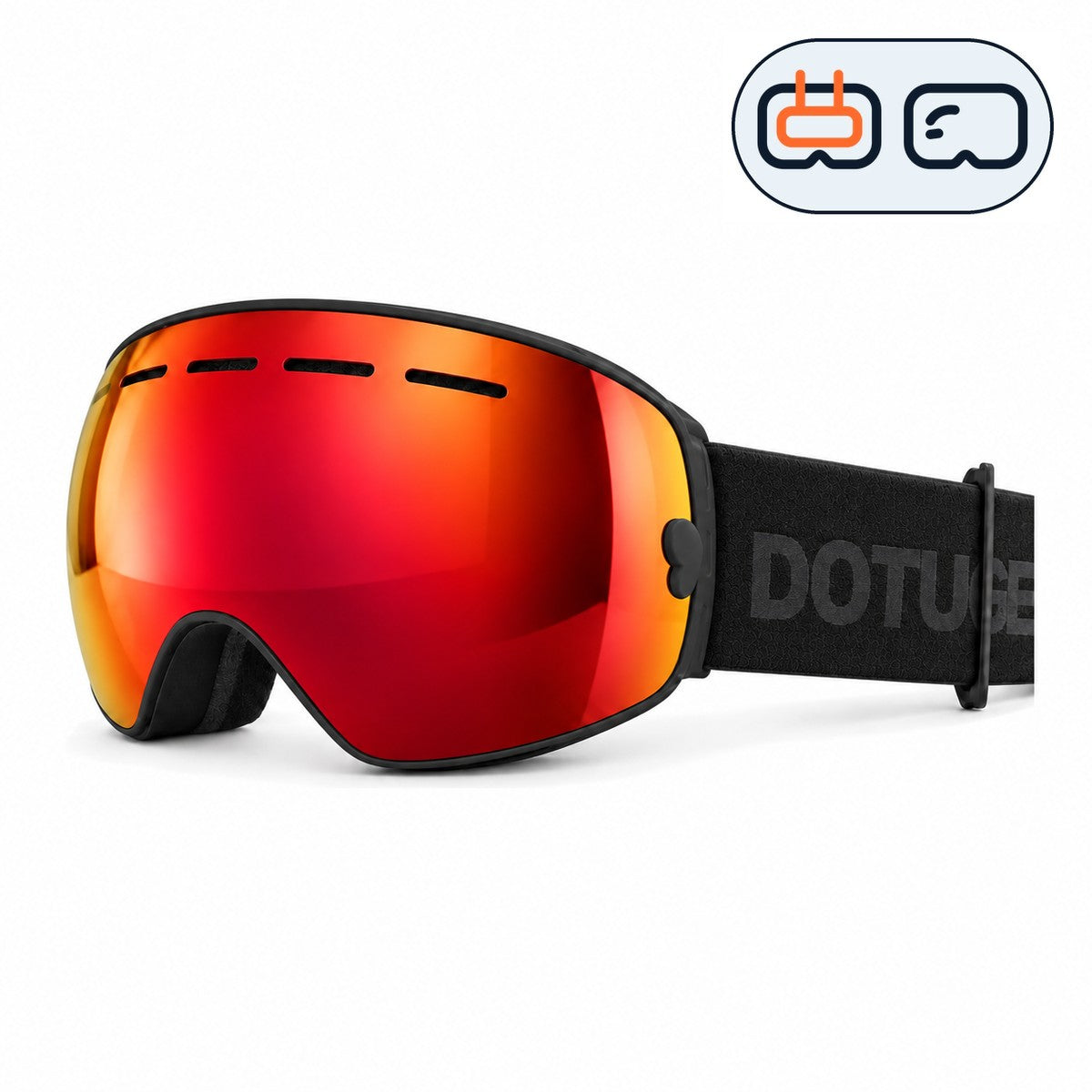 Cirque | Snow Goggles | Spherical Lens, UV400 Protection | Skiing and Snowboarding-Red Lens / Black Frame / Black Strap-Snowgest