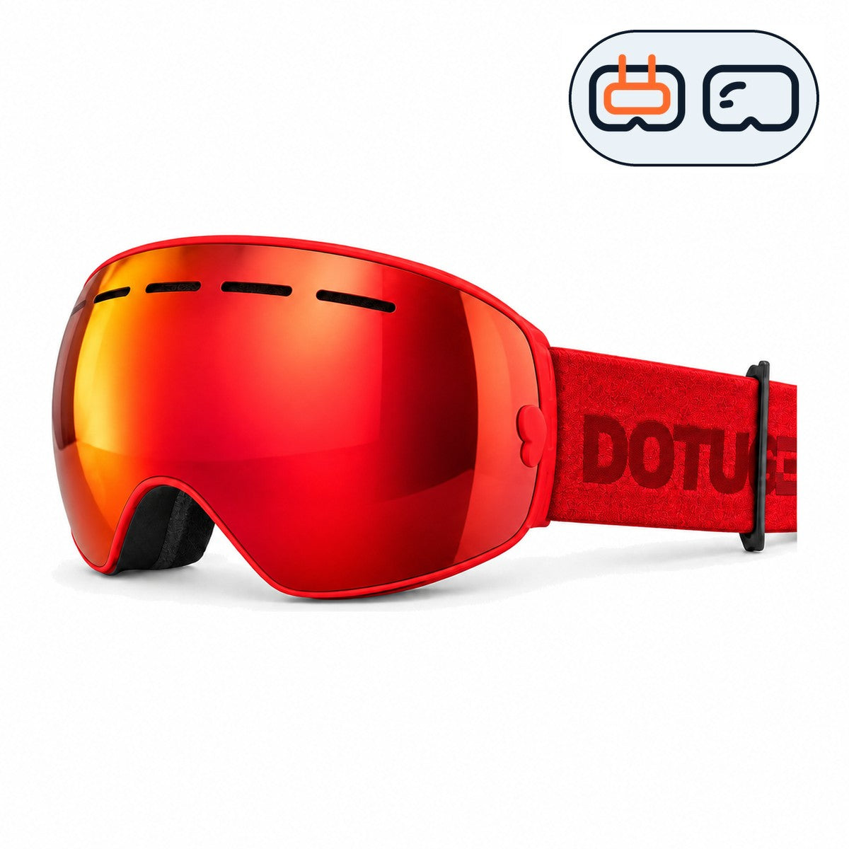 Cirque | Snow Goggles | Spherical Lens, UV400 Protection | Skiing and Snowboarding-Red Lens / Red Frame / Red Strap-Snowgest