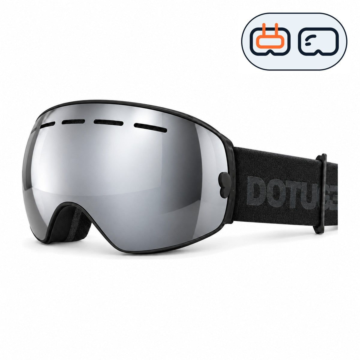 Cirque | Snow Goggles | Spherical Lens, UV400 Protection | Skiing and Snowboarding-Silver Lens / Black Frame / Black Strap-Snowgest