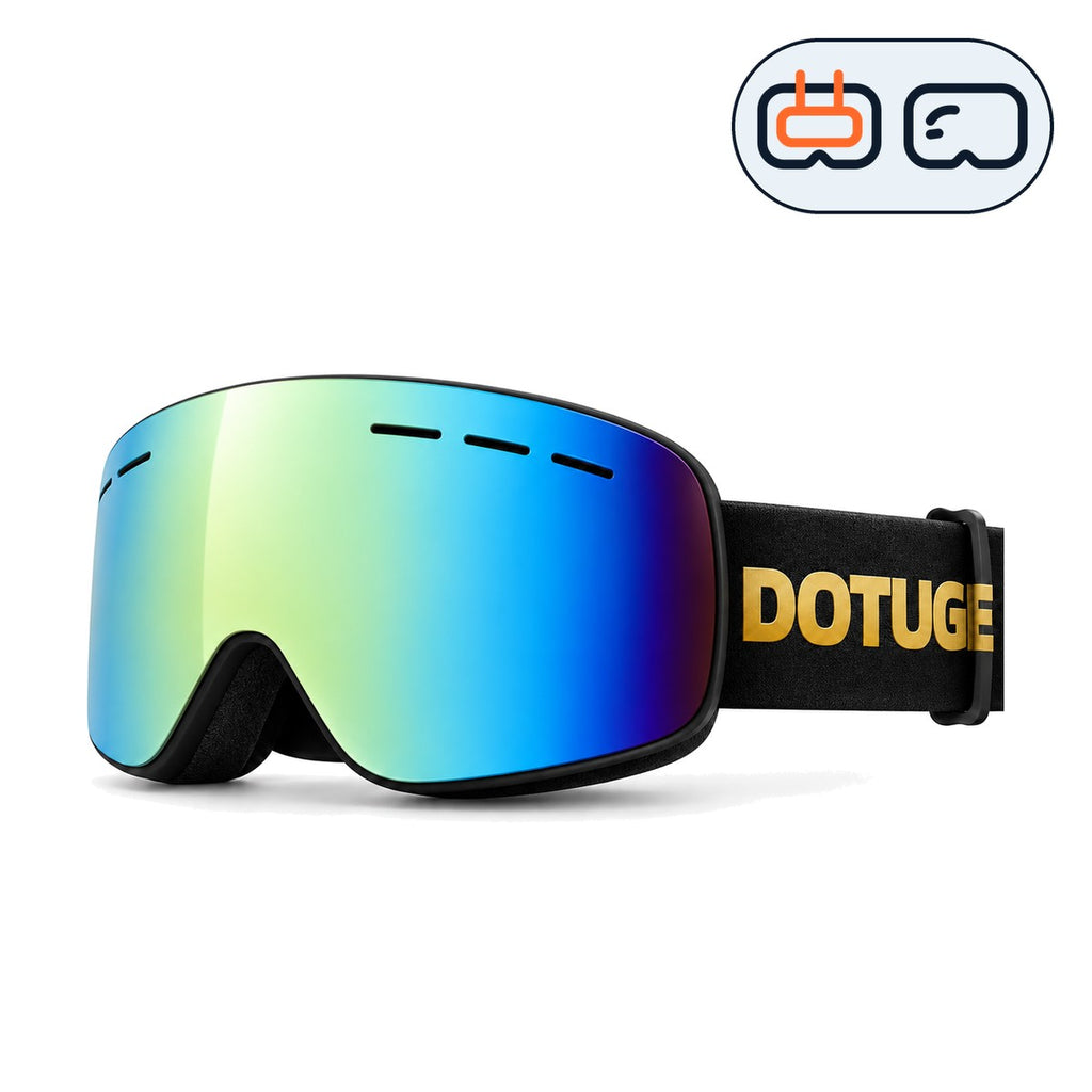 Cobalt | Snow Goggles | Cylindrical Lens, UV400 Protection | Skiing and Snowboarding-Green Lens / Black Frame / Black Strap-Snowgest