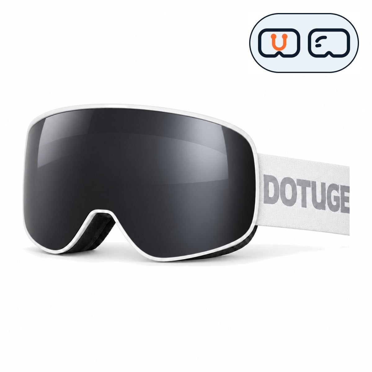 Crest | Snow Goggles | Cylindrical Lens, UV400 Protection | Skiing and Snowboarding-Black Lens / White Frame / White Strap-Snowgest