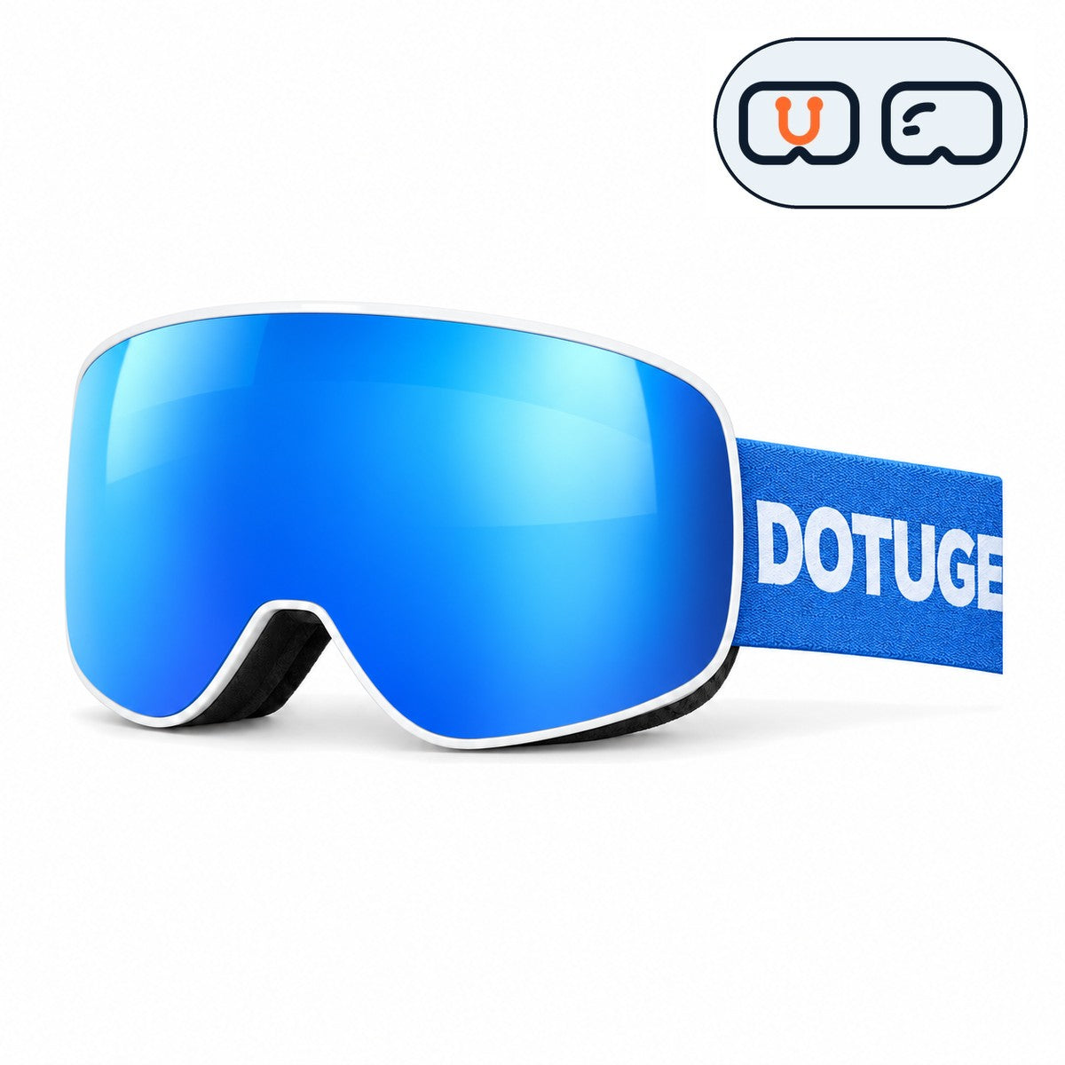 Crest | Snow Goggles | Cylindrical Lens, UV400 Protection | Skiing and Snowboarding-Blue Lens / White Frame / Blue Strap-Snowgest