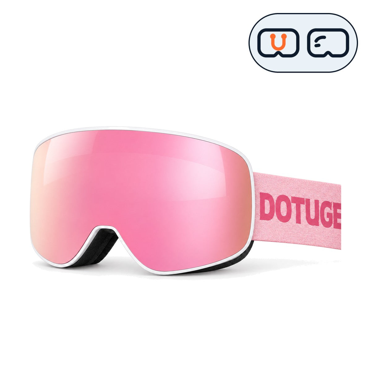 Crest | Snow Goggles | Cylindrical Lens, UV400 Protection | Skiing and Snowboarding-Pink Lens / White Frame / Pink Strap-Snowgest