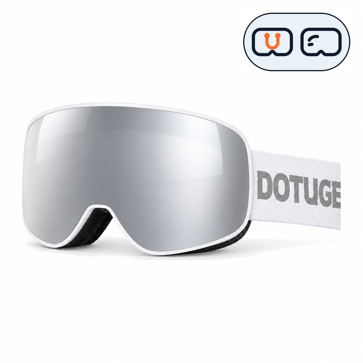 Crest | Snow Goggles | Cylindrical Lens, UV400 Protection | Skiing and Snowboarding-Silver Lens / White Frame / White Strap-Snowgest