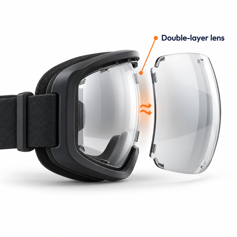 Double-layer anti-fog lens — illustrative detail