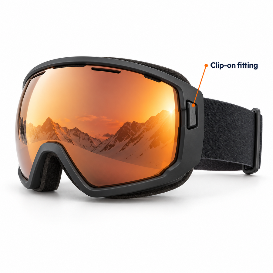 Clip-on lens fitting — illustrative detail
