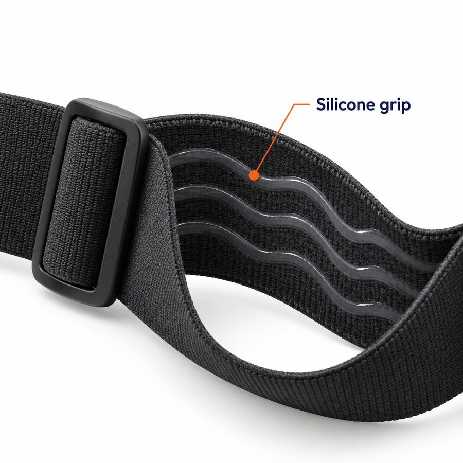 Adjustable, grippy strap — illustrative detail