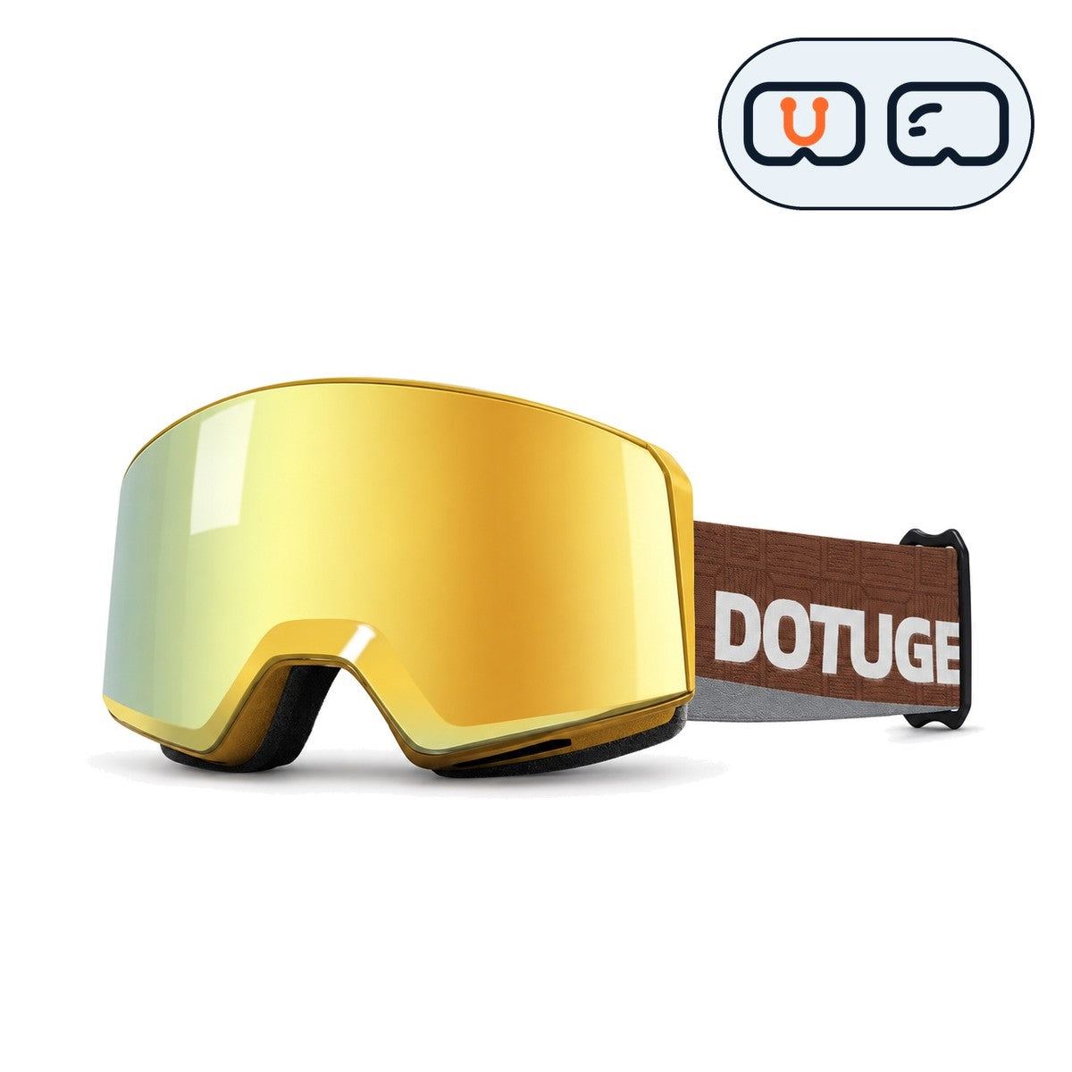Drift 1 | Snow Goggles | Cylindrical Lens, UV400 Protection | Skiing and Snowboarding-Gold Lens / Brown Frame / Brown Strap-Snowgest