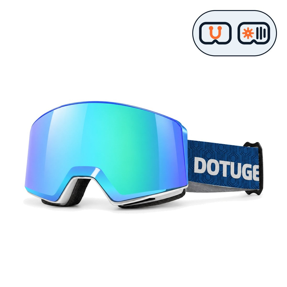Drift 2 | Snow Goggles | Photochromic Cylindrical Lens, UV400 Protection | Skiing and Snowboarding-Blue Lens / White Frame / Blue Strap-Snowgest