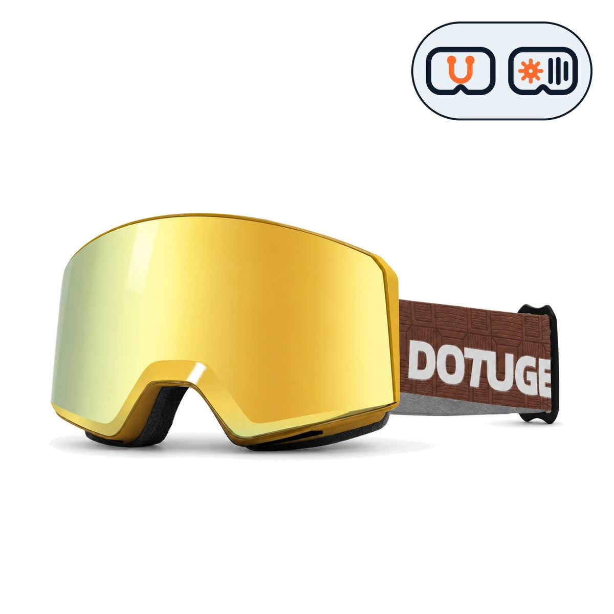 Drift 2 | Snow Goggles | Photochromic Cylindrical Lens, UV400 Protection | Skiing and Snowboarding-Gold Lens / Brown Frame / Brown Strap-Snowgest