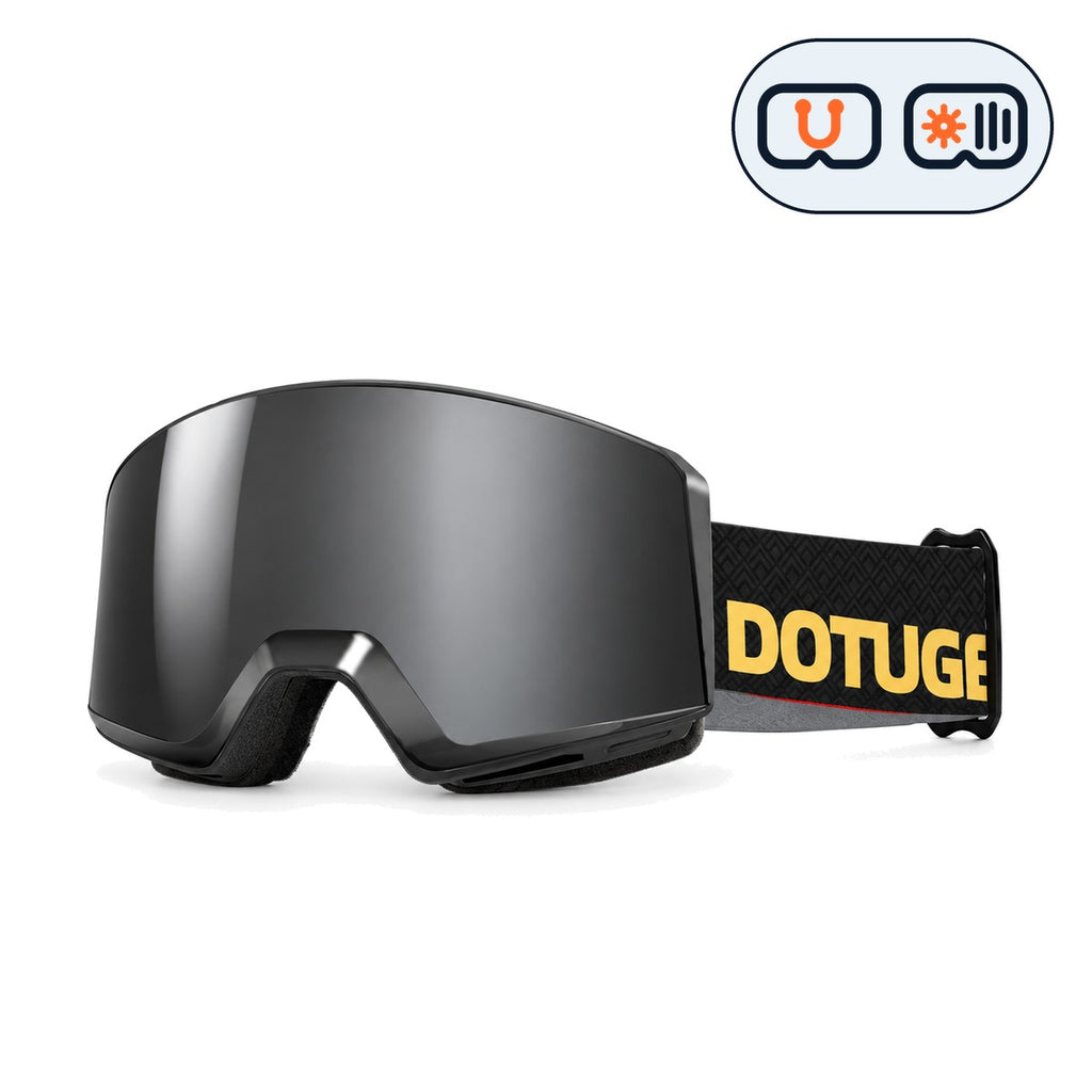 Drift 2 | Snow Goggles | Photochromic Cylindrical Lens, UV400 Protection | Skiing and Snowboarding-Gray Lens / Black Frame / Black Strap-Snowgest