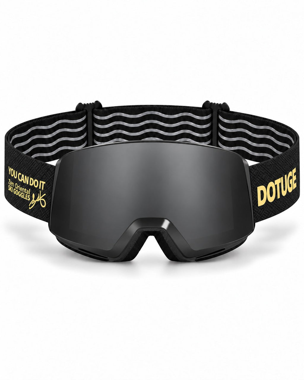 Drift 2 | Snow Goggles | Photochromic Cylindrical Lens, UV400 Protection | Skiing and Snowboarding-Gray Lens / Black Frame / Black Strap – front view, studio – Snowgest