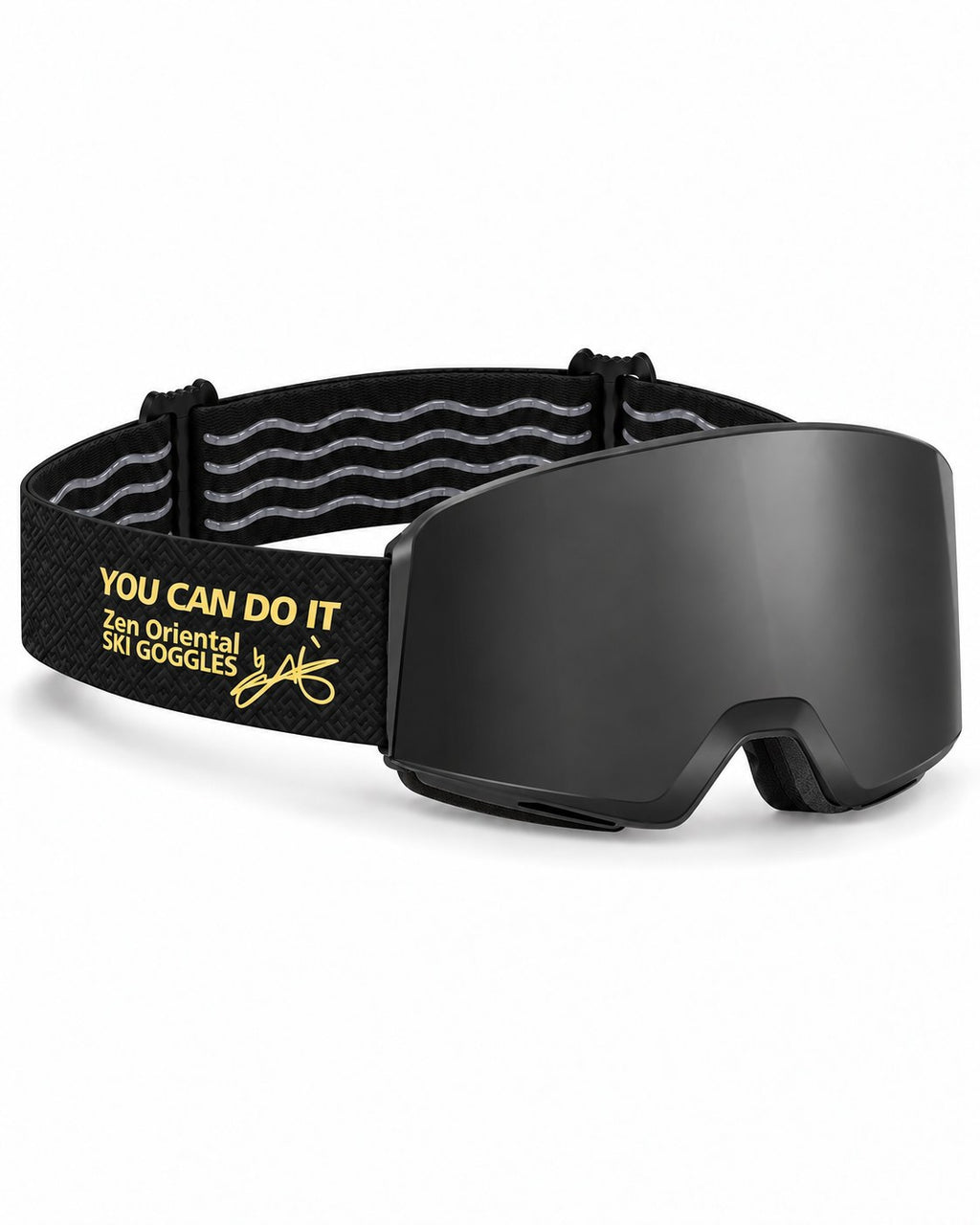 Drift 2 | Snow Goggles | Photochromic Cylindrical Lens, UV400 Protection | Skiing and Snowboarding-Gray Lens / Black Frame / Black Strap – opposite side view, studio – Snowgest