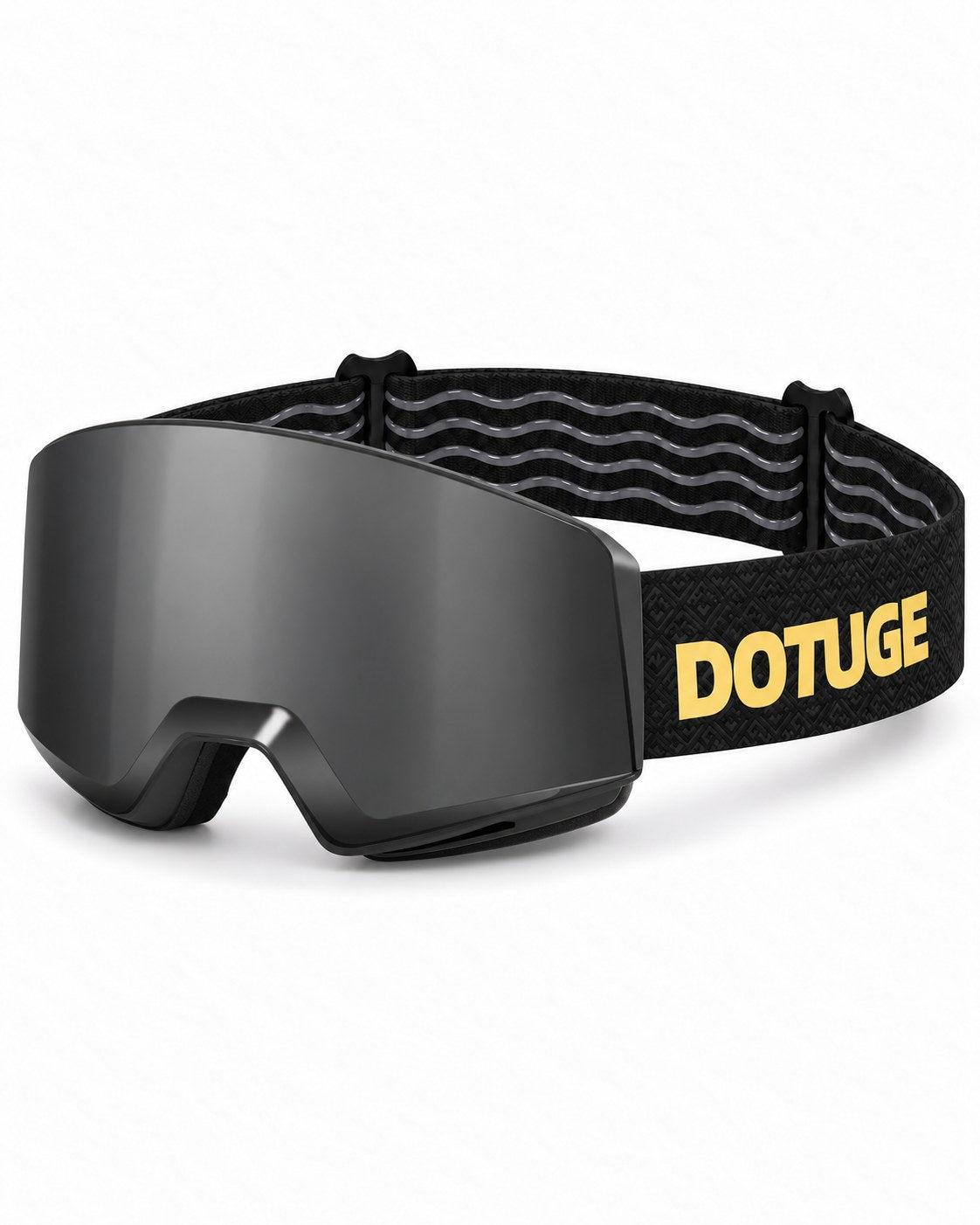 Drift 2 | Snow Goggles | Photochromic Cylindrical Lens, UV400 Protection | Skiing and Snowboarding-Gray Lens / Black Frame / Black Strap – three-quarter view, studio – Snowgest