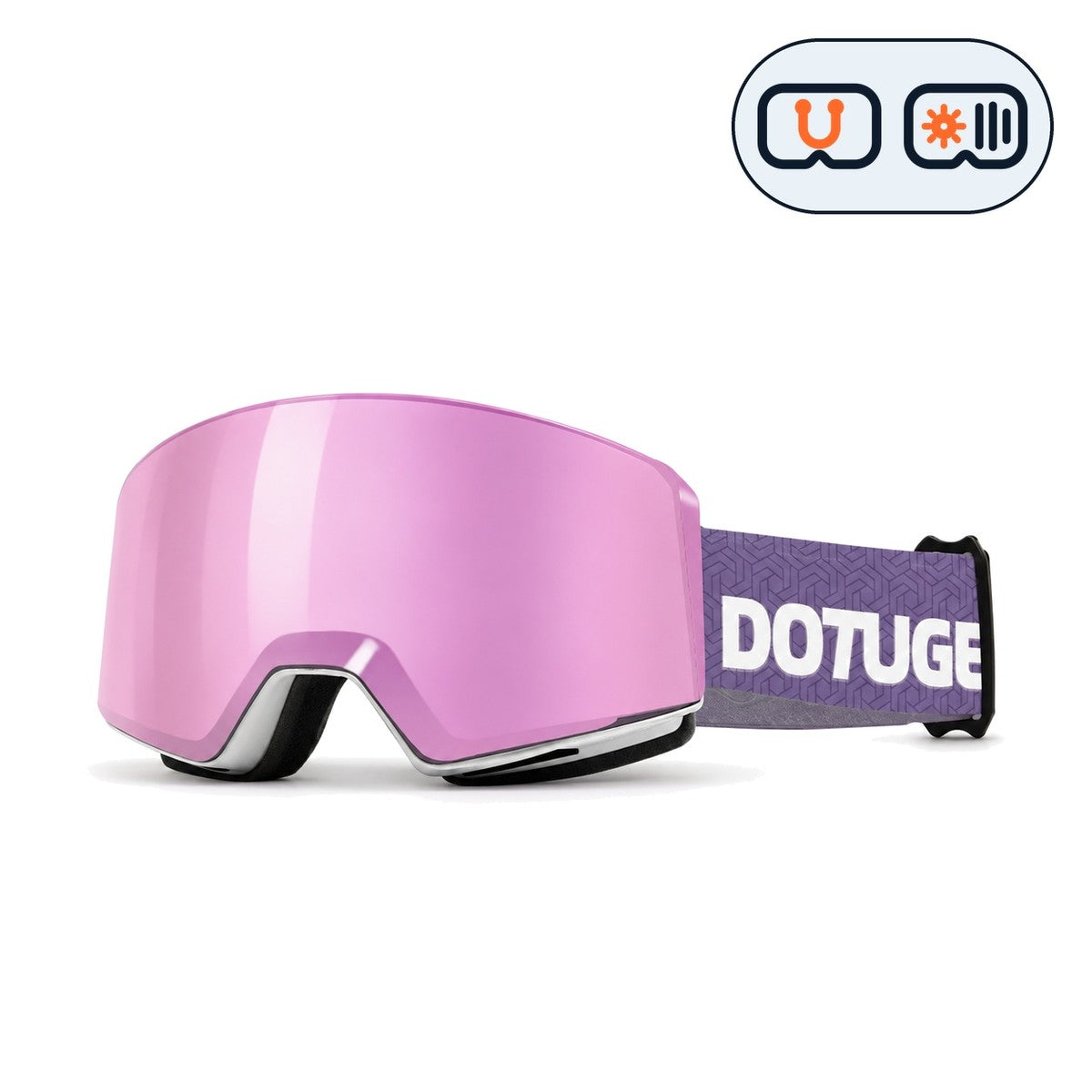 Drift 2 | Snow Goggles | Photochromic Cylindrical Lens, UV400 Protection | Skiing and Snowboarding-Purple Lens / White Frame / Purple Strap-Snowgest