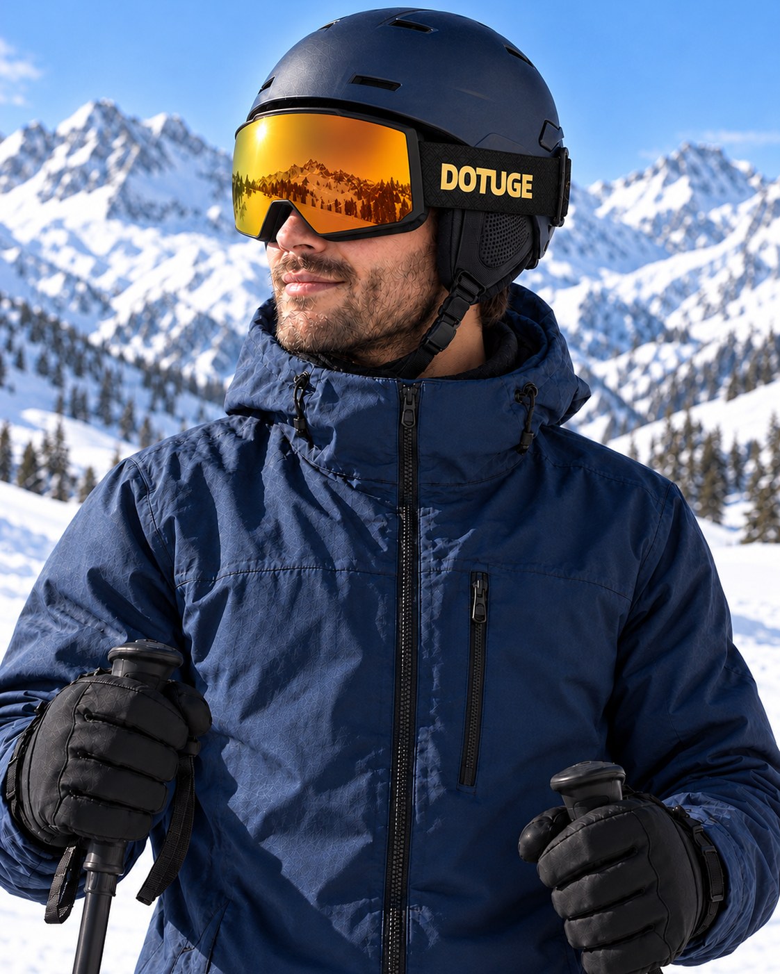 Drift 3 | Snow Goggles | Cylindrical Lens, UV400 Protection | Skiing and Snowboarding-Red Lens / Black Frame / Black Strap – worn by a skier on the slopes – Snowgest