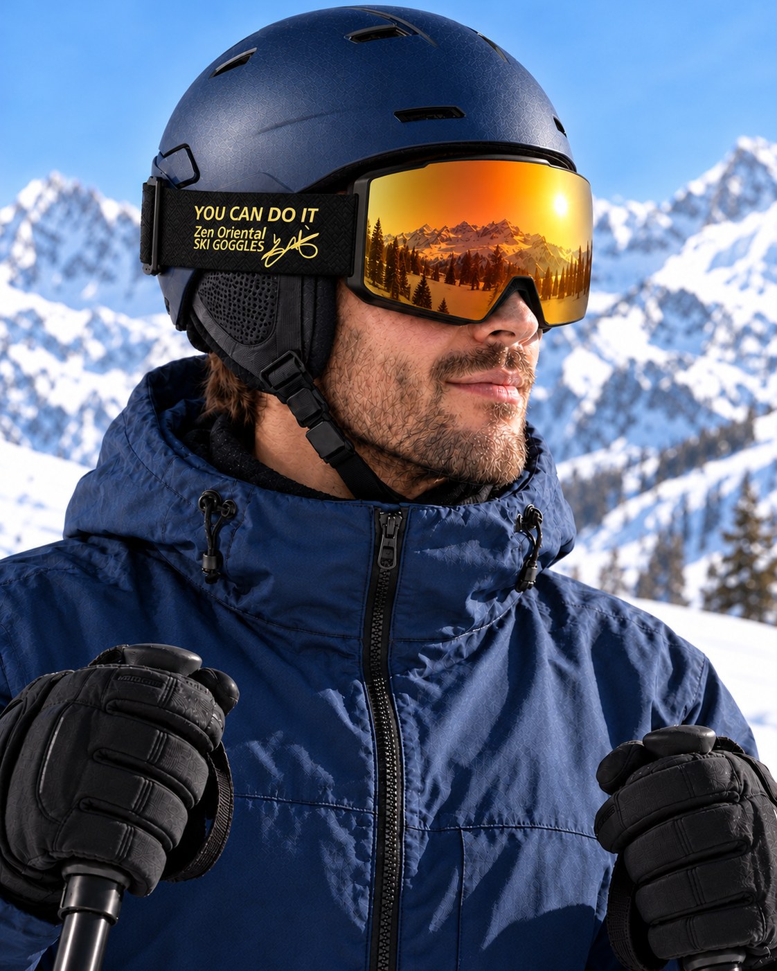 Drift 3 | Snow Goggles | Cylindrical Lens, UV400 Protection | Skiing and Snowboarding-Red Lens / Black Frame / Black Strap – side view worn by a skier – Snowgest