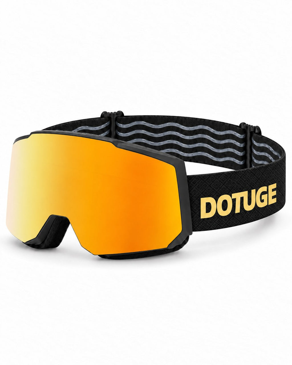 Drift 3 | Snow Goggles | Cylindrical Lens, UV400 Protection | Skiing and Snowboarding-Red Lens / Black Frame / Black Strap – three-quarter view, studio – Snowgest