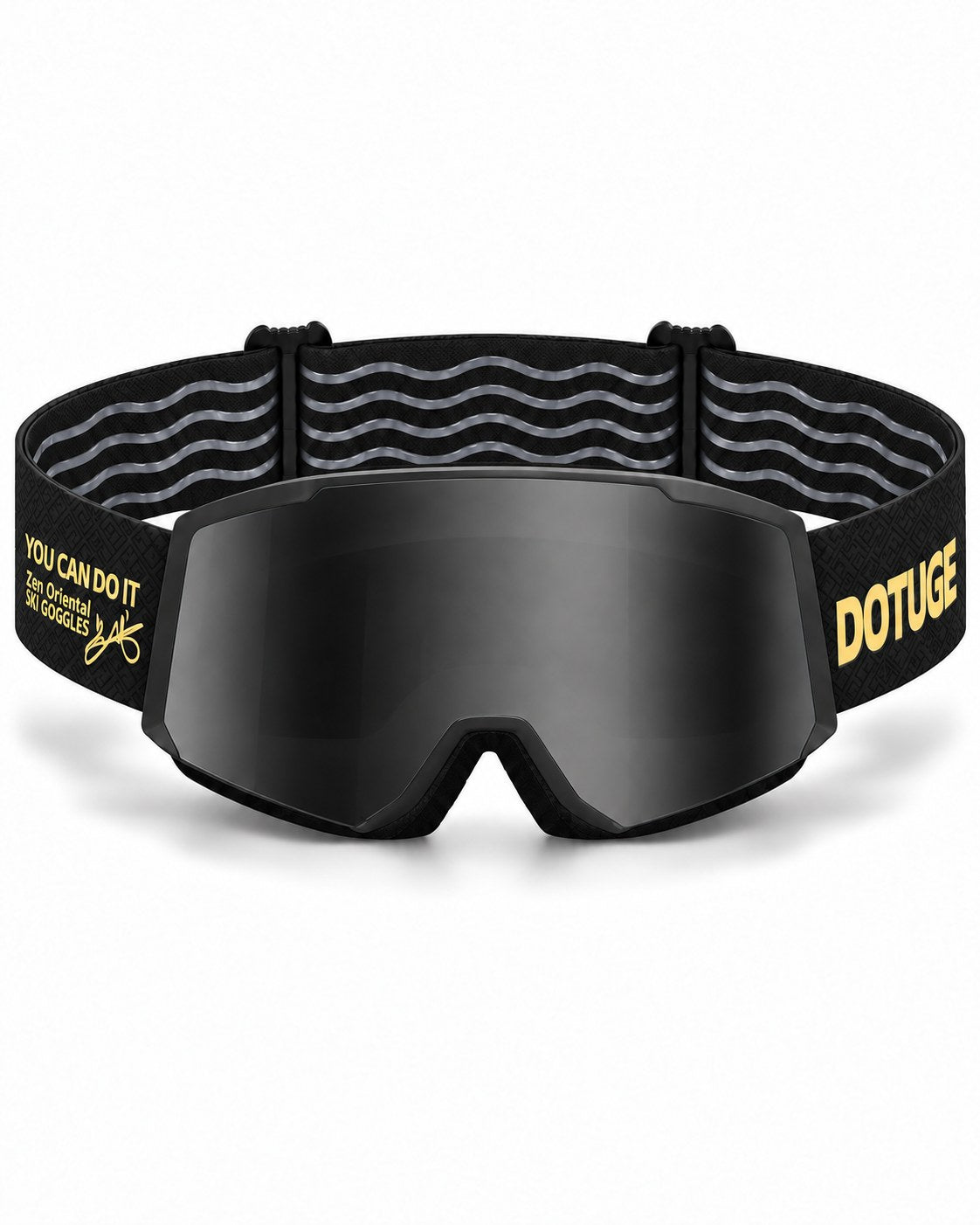 Drift 4 | Snow Goggles | Photochromic Cylindrical Lens, UV400 Protection | Skiing and Snowboarding-Black Lens / Black Frame / Black Strap – front view, studio – Snowgest