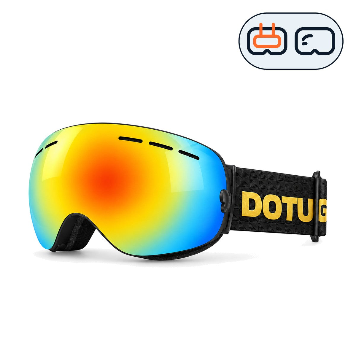 Dune | Snow Goggles | Spherical Lens, UV400 Protection | Skiing and Snowboarding-Rainbow Lens / Black Frame / Black Strap-Snowgest