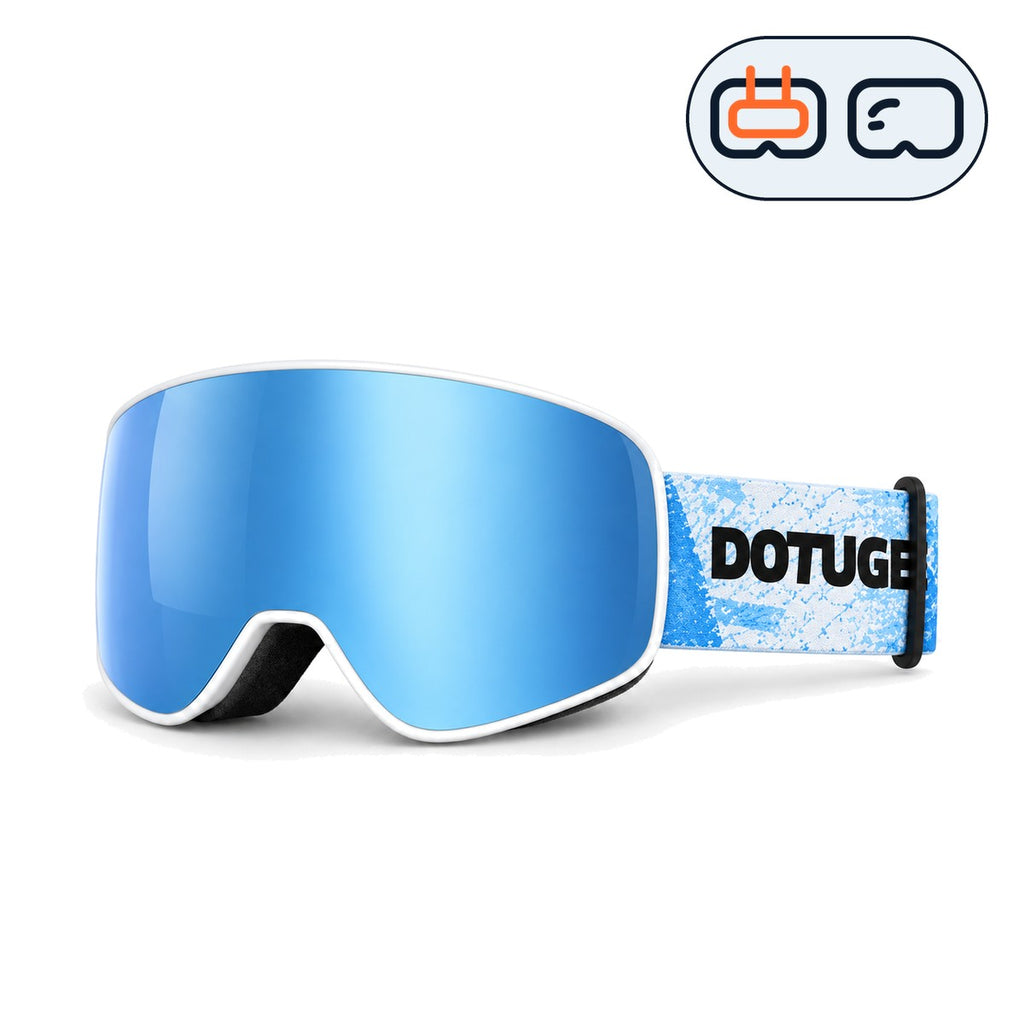 Ember | Snow Goggles | Cylindrical Lens, UV400 Protection | Skiing and Snowboarding-Blue Lens / White Frame / White Strap-Snowgest