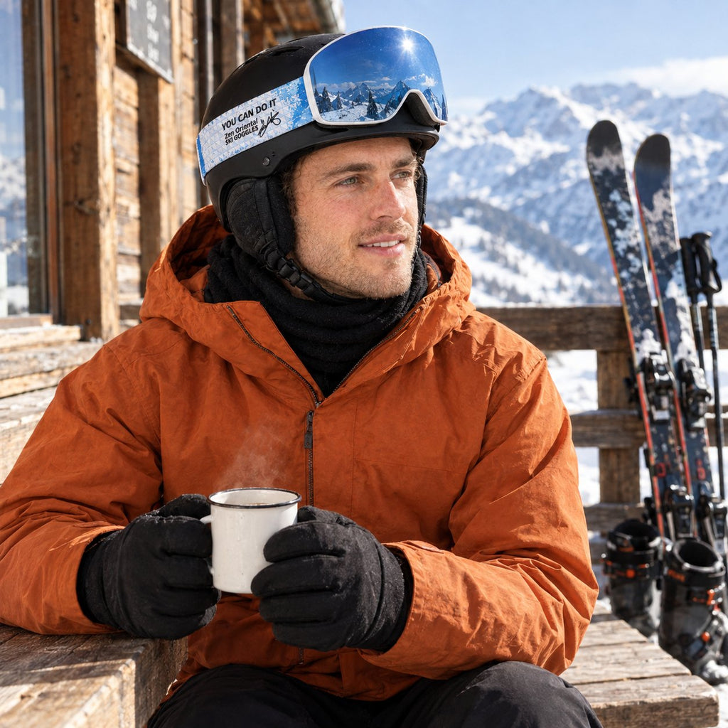 Ember ski goggles – on the mountain – hut terrace | Snowgest