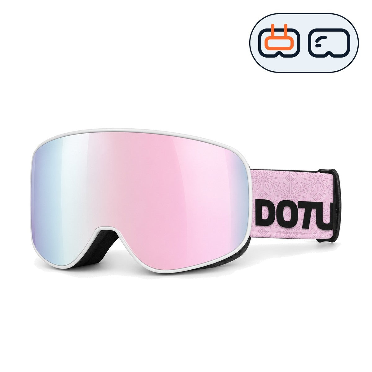 Frost 1 | Snow Goggles | Cylindrical Lens, UV400 Protection | Skiing and Snowboarding-Pink Lens / White Frame / Pink Strap-Snowgest