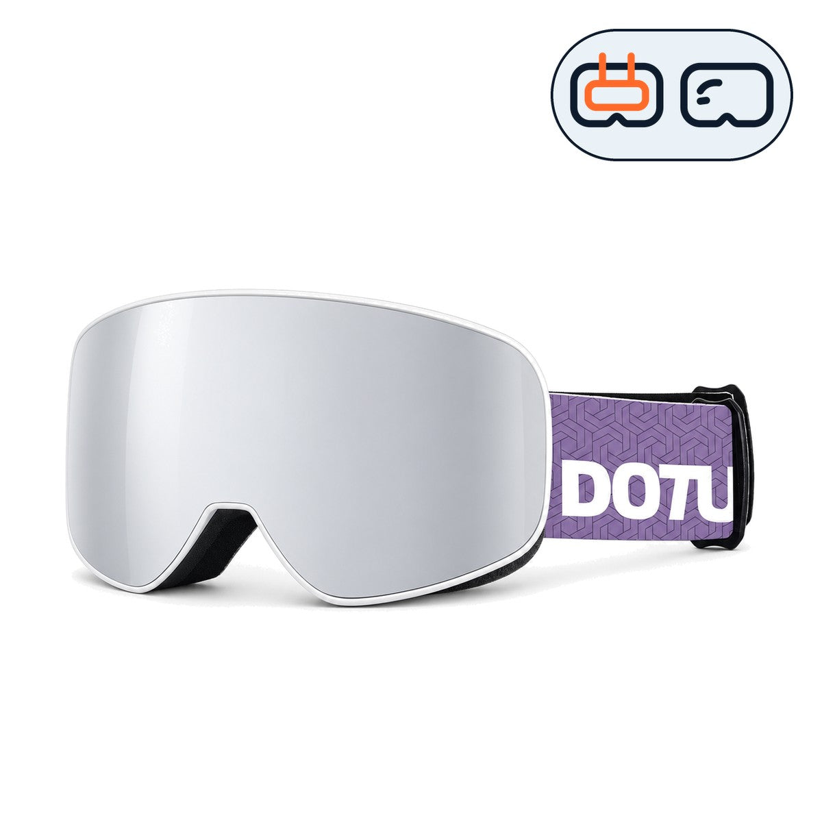 Frost 1 | Snow Goggles | Cylindrical Lens, UV400 Protection | Skiing and Snowboarding-Silver Lens / White Frame / Purple Strap-Snowgest