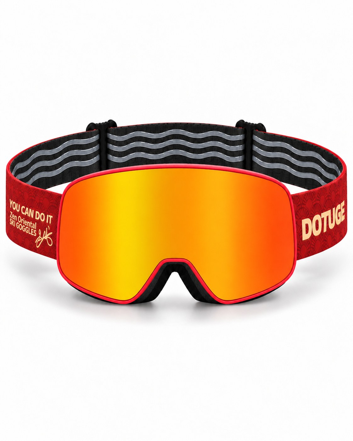 Frost 2 | Snow Goggles | Photochromic Cylindrical Lens, UV400 Protection | Skiing and Snowboarding-Red Lens / Red Frame / Red Strap – front view, studio – Snowgest