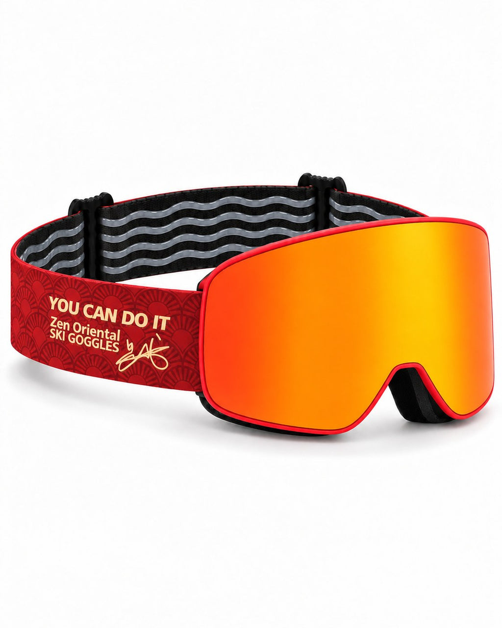 Frost 2 | Snow Goggles | Photochromic Cylindrical Lens, UV400 Protection | Skiing and Snowboarding-Red Lens / Red Frame / Red Strap – opposite side view, studio – Snowgest