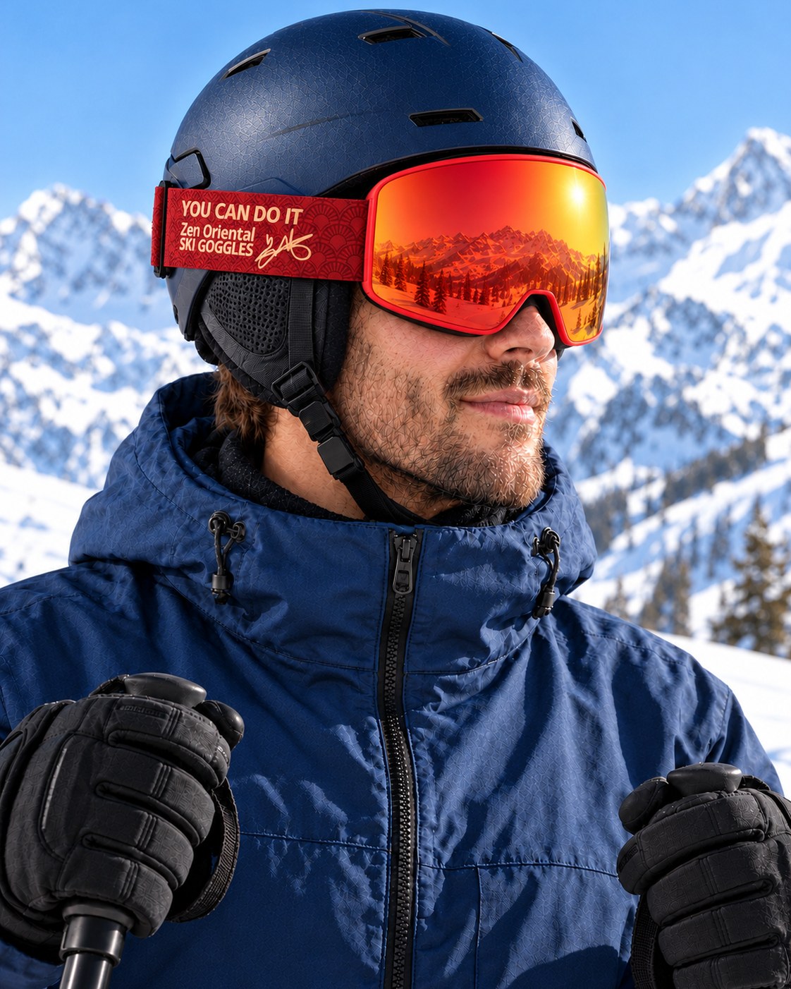 Frost 2 | Snow Goggles | Photochromic Cylindrical Lens, UV400 Protection | Skiing and Snowboarding-Red Lens / Red Frame / Red Strap – side view worn by a skier – Snowgest