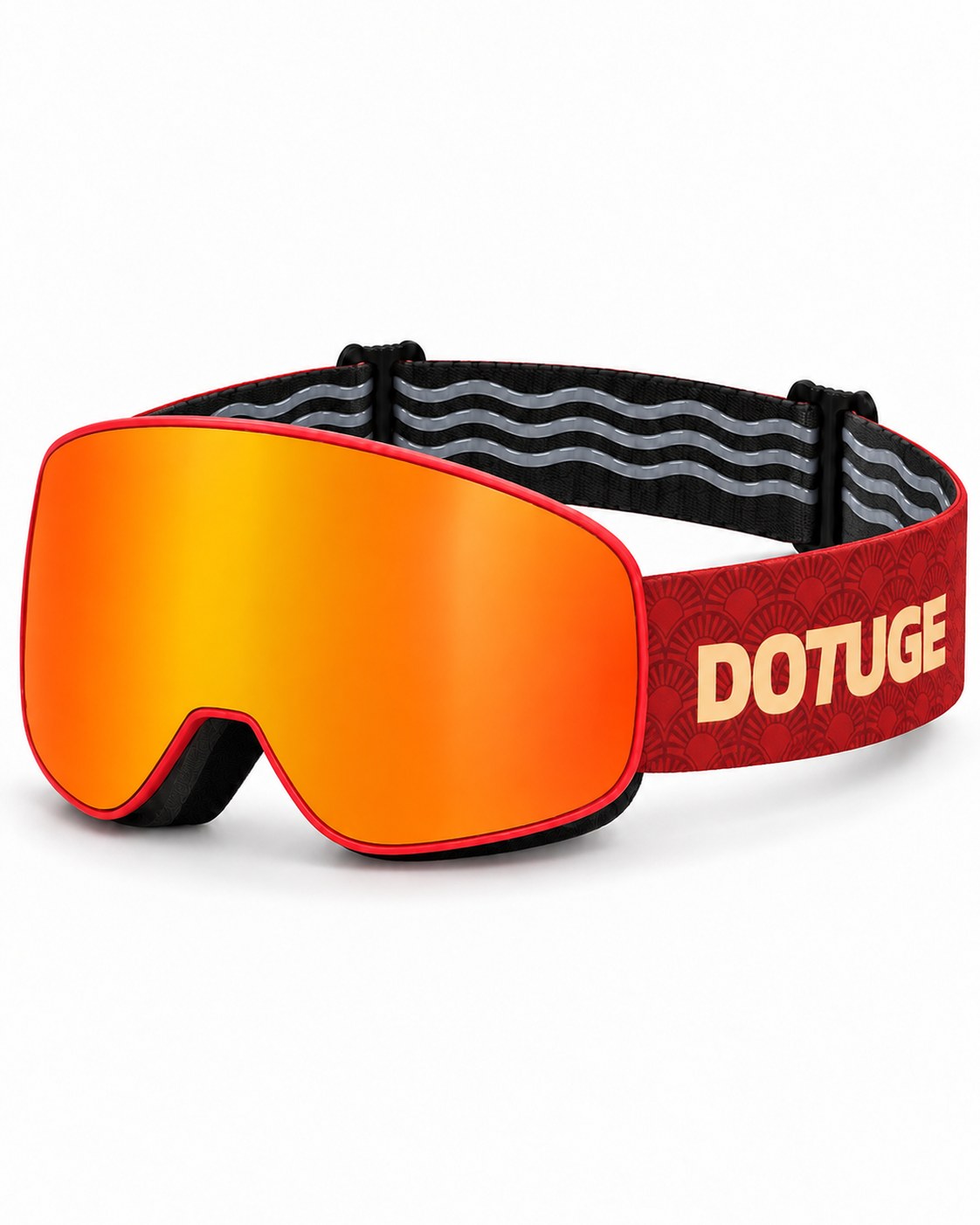 Frost 2 | Snow Goggles | Photochromic Cylindrical Lens, UV400 Protection | Skiing and Snowboarding-Red Lens / Red Frame / Red Strap – three-quarter view, studio – Snowgest