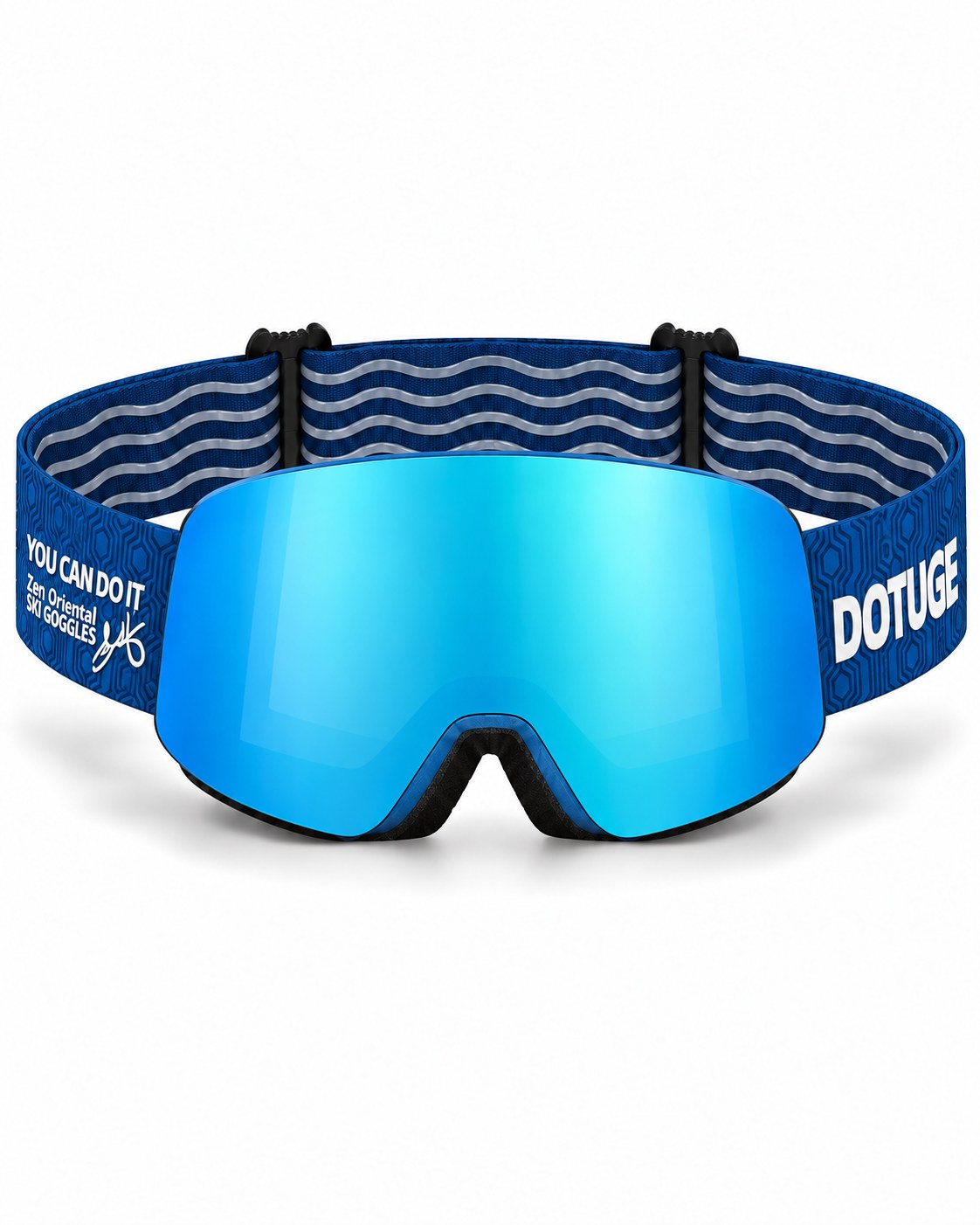 Glacier 1 | Snow Goggles | Cylindrical Lens, UV400 Protection | Skiing and Snowboarding-Ice Blue Lens / Blue Frame / Blue Strap – front view, studio – Snowgest
