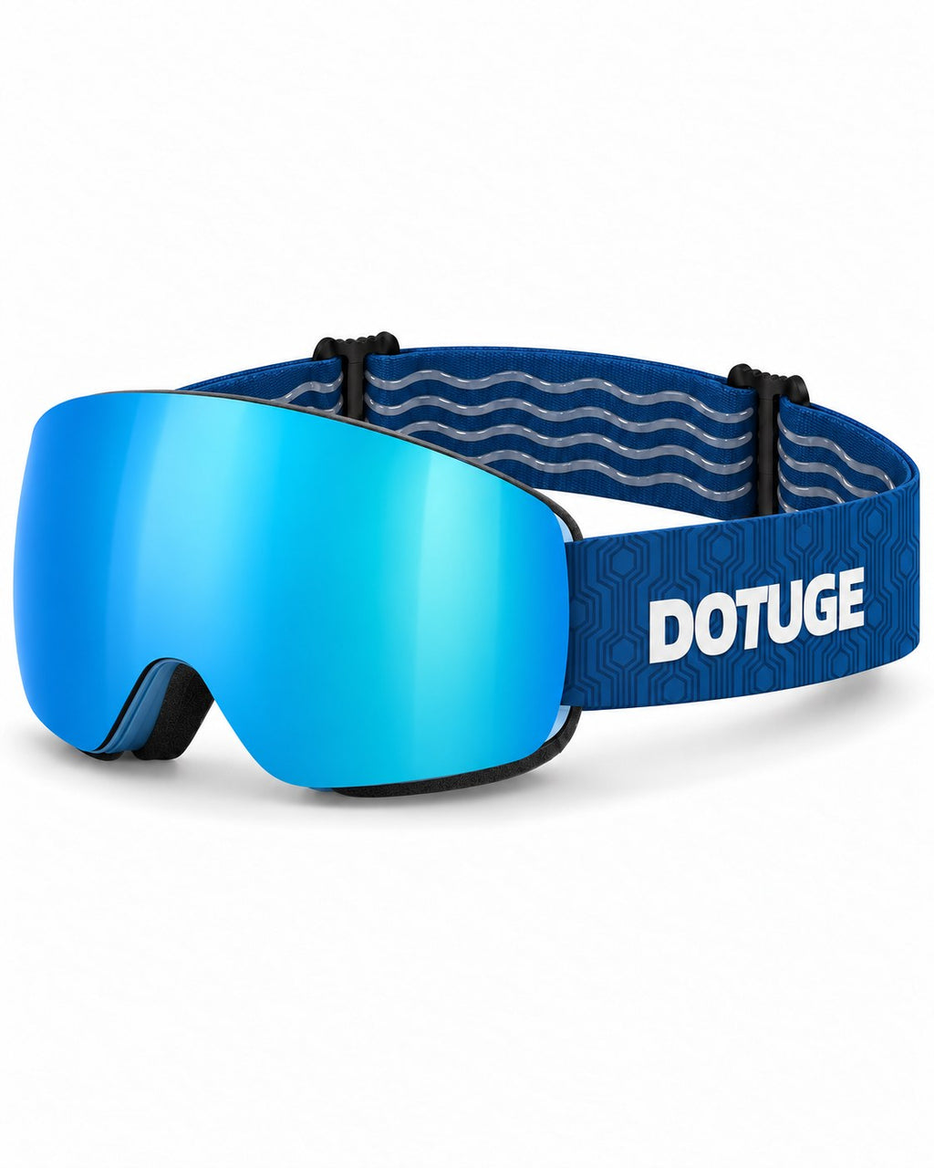 Glacier 1 | Snow Goggles | Cylindrical Lens, UV400 Protection | Skiing and Snowboarding-Ice Blue Lens / Blue Frame / Blue Strap – three-quarter view, studio – Snowgest