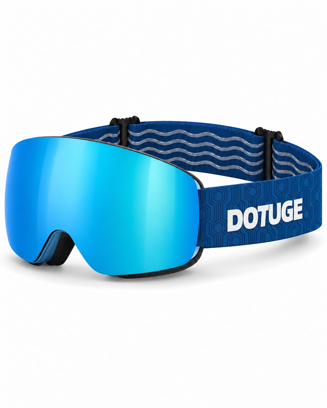 Glacier 1 | Snow Goggles | Cylindrical Lens, UV400 Protection | Skiing and Snowboarding-Ice Blue Lens / Blue Frame / Blue Strap – three-quarter view, studio – Snowgest