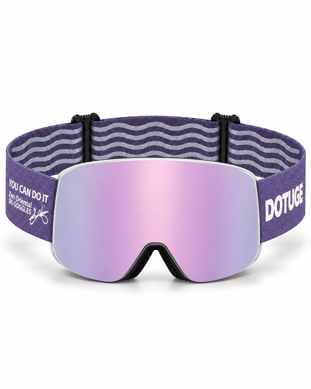 Glacier 3 | Snow Goggles | Cylindrical Lens, UV400 Protection | Skiing and Snowboarding-Purple Lens / White Frame / Purple Strap – front view, studio – Snowgest