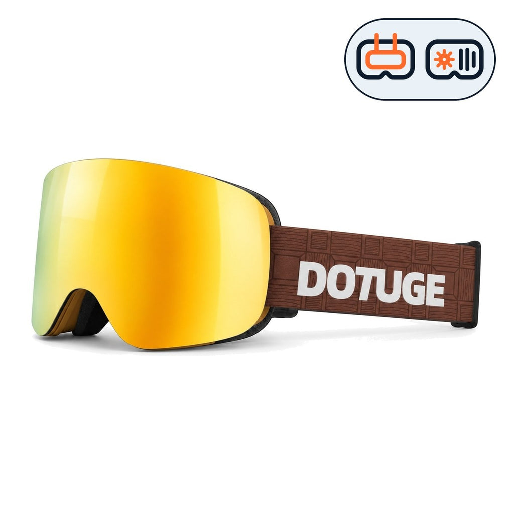 Glacier 4 | Snow Goggles | Photochromic Cylindrical Lens, UV400 Protection | Skiing and Snowboarding-Gold Lens / Brown Frame / Brown Strap-Snowgest