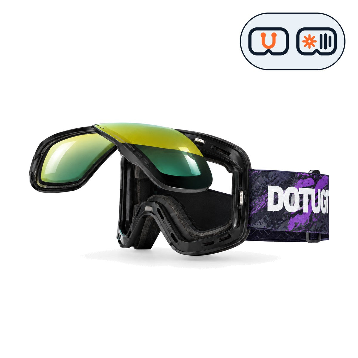 Halo 2 | Snow Goggles | Photochromic Cylindrical Lens, UV400 Protection | Skiing and Snowboarding-Green Lens / Black Frame / Black Strap-Snowgest