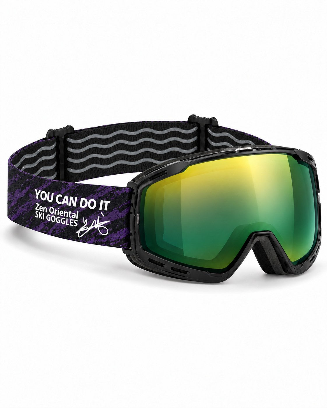 Halo 2 | Snow Goggles | Photochromic Cylindrical Lens, UV400 Protection | Skiing and Snowboarding-Green Lens / Black Frame / Black Strap – opposite side view, studio – Snowgest