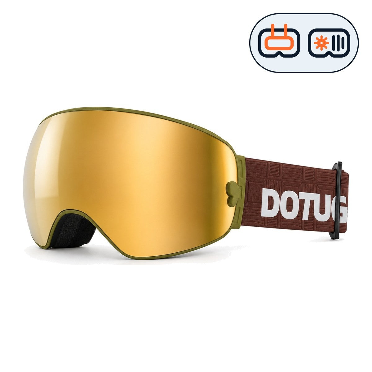 Mesa 2 | Snow Goggles | Photochromic Spherical Lens, UV400 Protection | Skiing and Snowboarding-Gold Lens / Brown Frame / Brown Strap-Snowgest