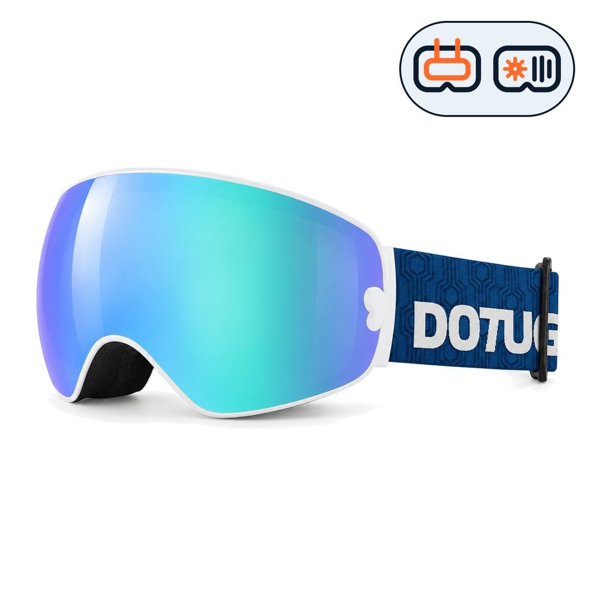 Mesa 2 | Snow Goggles | Photochromic Spherical Lens, UV400 Protection | Skiing and Snowboarding-Green Lens / White Frame / Blue Strap-Snowgest