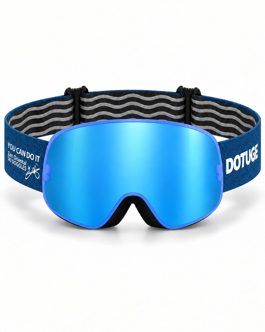 Mesa 2 | Snow Goggles | Photochromic Spherical Lens, UV400 Protection | Skiing and Snowboarding-Blue Lens / Blue Frame / Blue Strap – front view, studio – Snowgest